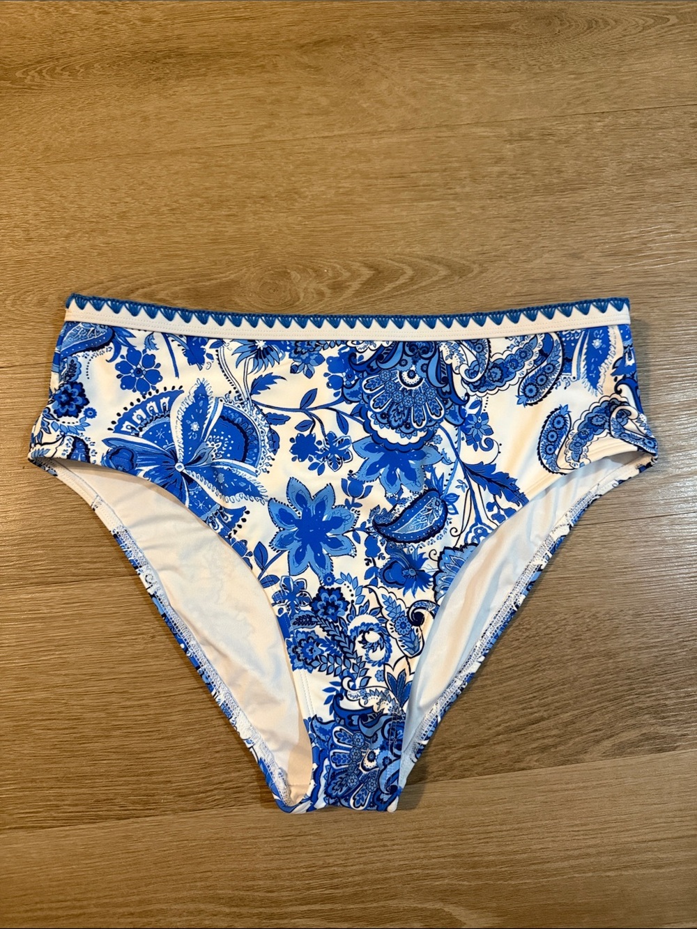 Cupshe White & Blue Floral High Waist Bikini Bottoms